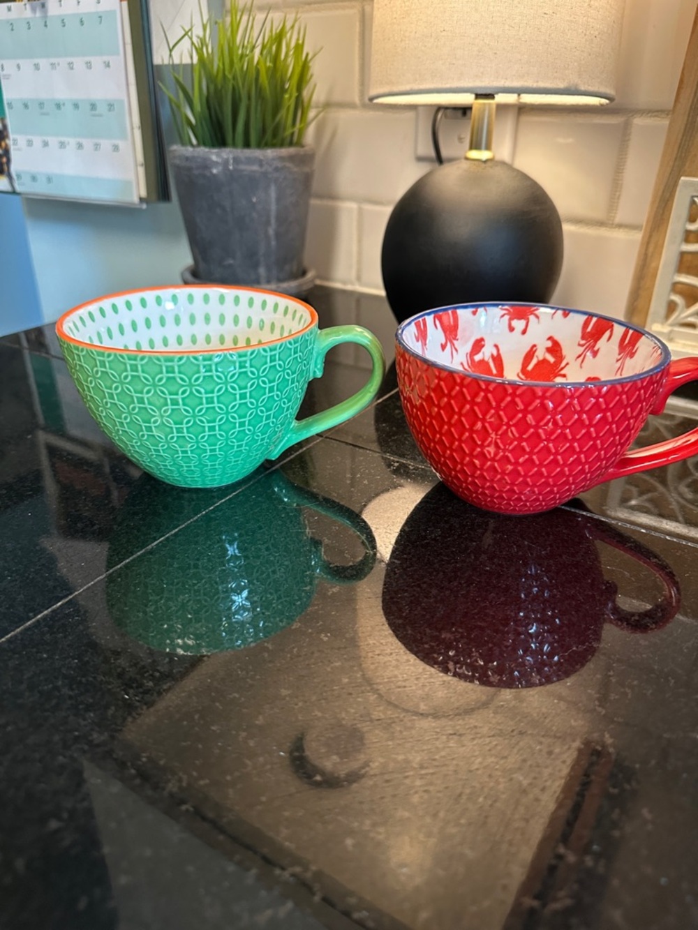 Pfaltzgraff Red and Green Patterned Ceramic Mugs - Set of 2